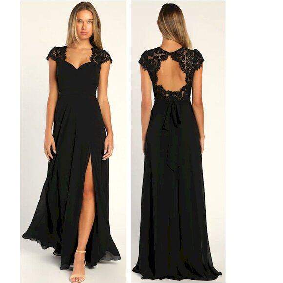 Lulus Momentous Moments Black Lace Backless Maxi Dress Medium New with Tags NWT - Picture 1 of 4